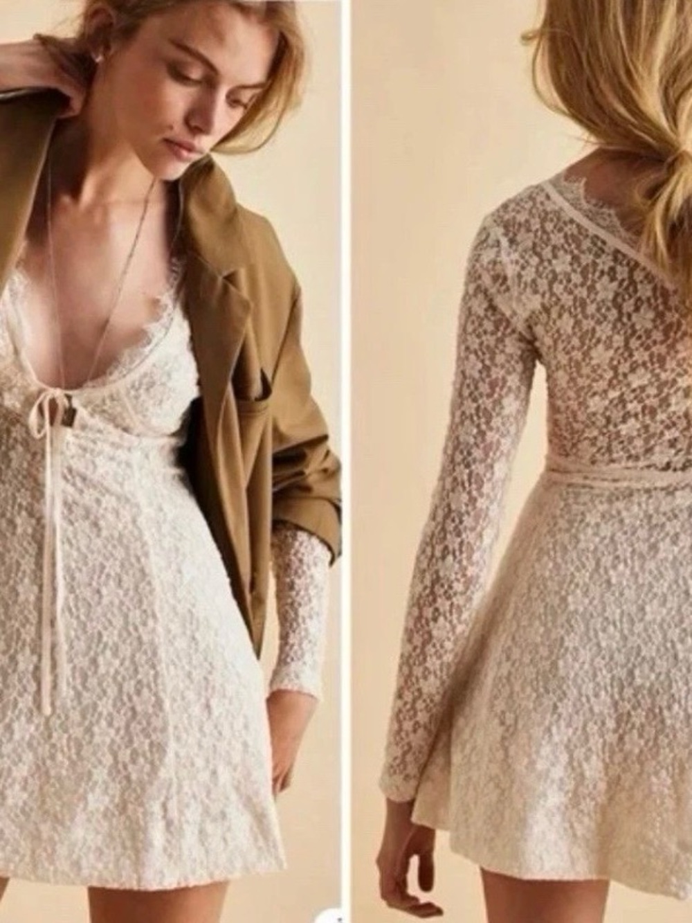 NWT! Free People Petra Lace Mini Dress Ivory Side Zipper ~ S - Picture 2 of 6